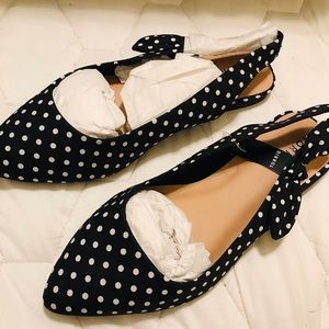 Torrid Black and White Polka Dot Pointed Slingback Flats